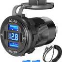 12V USB C Outlet 78W 4 Ports Aluminum Car Charger Socket, Dual PD 30W and Dual QC 18W Car USB Port 12V Charger with Voltmeter and C to C Cable, Suitable for Boat Marine Bus Truck Golf RV Motorcycle