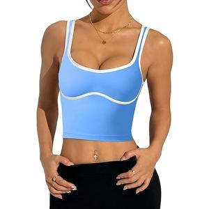 Sports Bras for Women Color Block U Neck Padded Wirefree Medium Support Workout Crop Tops for Gym Yoga Running S