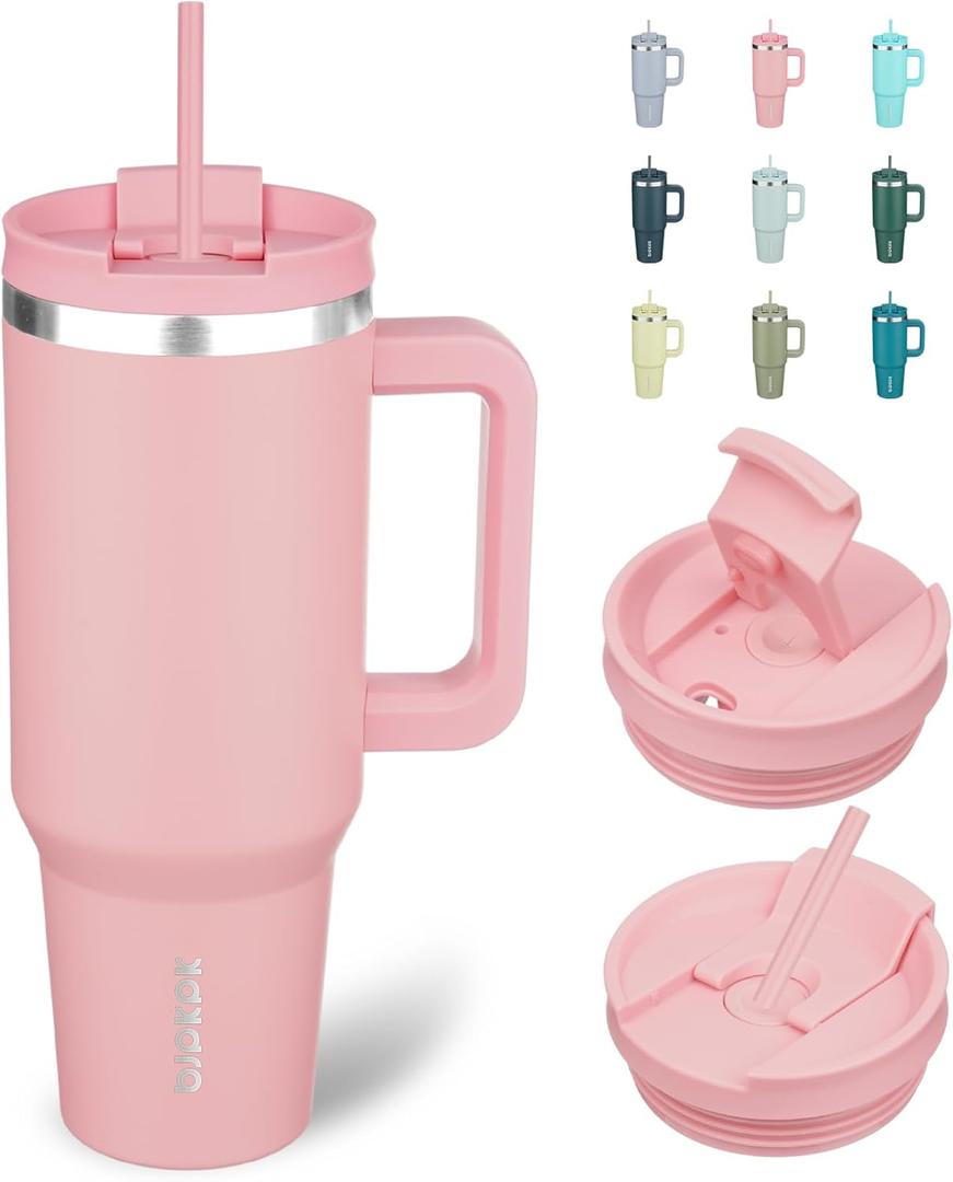 BJPKPK Insulated Tumblers With Handle And Straw 40 oz Stainless Steel Tumbler Cups With Lid,Light Pink