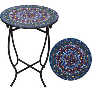 Fashion&cool Small Outdoor Side Table, 14" Round Patio Side Table, Weather Resistant Metal Desk End Table Side Table for Patio Yard Porch Balcony Garden Bedside, Plant Stand for Indoor Outdoor