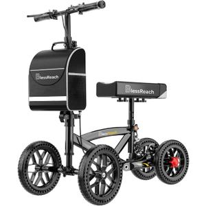 BlessReach Foldable All Terrain Knee Scooter for Adults for Foot Injuries | 300lbs Foldable Leg Knee Scooter, Disc Brake System, 13" Cozy Knee Pad, Knee Scooter for Broken Ankle Foot Injuries, Black