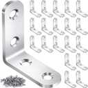 20PCS L Bracket Corner Brace Sets, Stainless Steel L Brackets for Wood Shelves, 90 Degree Right Angle Bracket with 80 Screws, Metal Corner Brackets for Furniture Cabinet Drawer Chair (1.57x1.57 in)