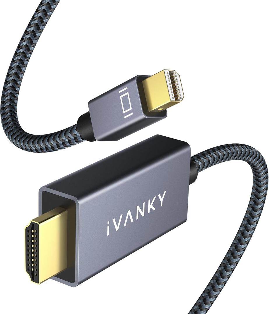 IVANKY 4K Mini DisplayPort to HDMI Cable, 4K@60Hz Thunderbolt 2 to HDMI, Alum Shell & Nylon Braided, High Speed Video & Audio Mini DP to HDMI for MacBook Air/Pro, Surface Pro, Monitor, Projector