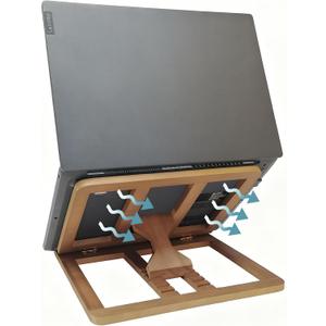 Wooden Laptop Stand for Desk & Wood - Style Laptop Stand, Foldable and Adjustable Ergonomic Notebook, Book, Phone & Tablet Stand, 6 - Gear Angle Adjustment, Cooling for 10-15.6 Inch