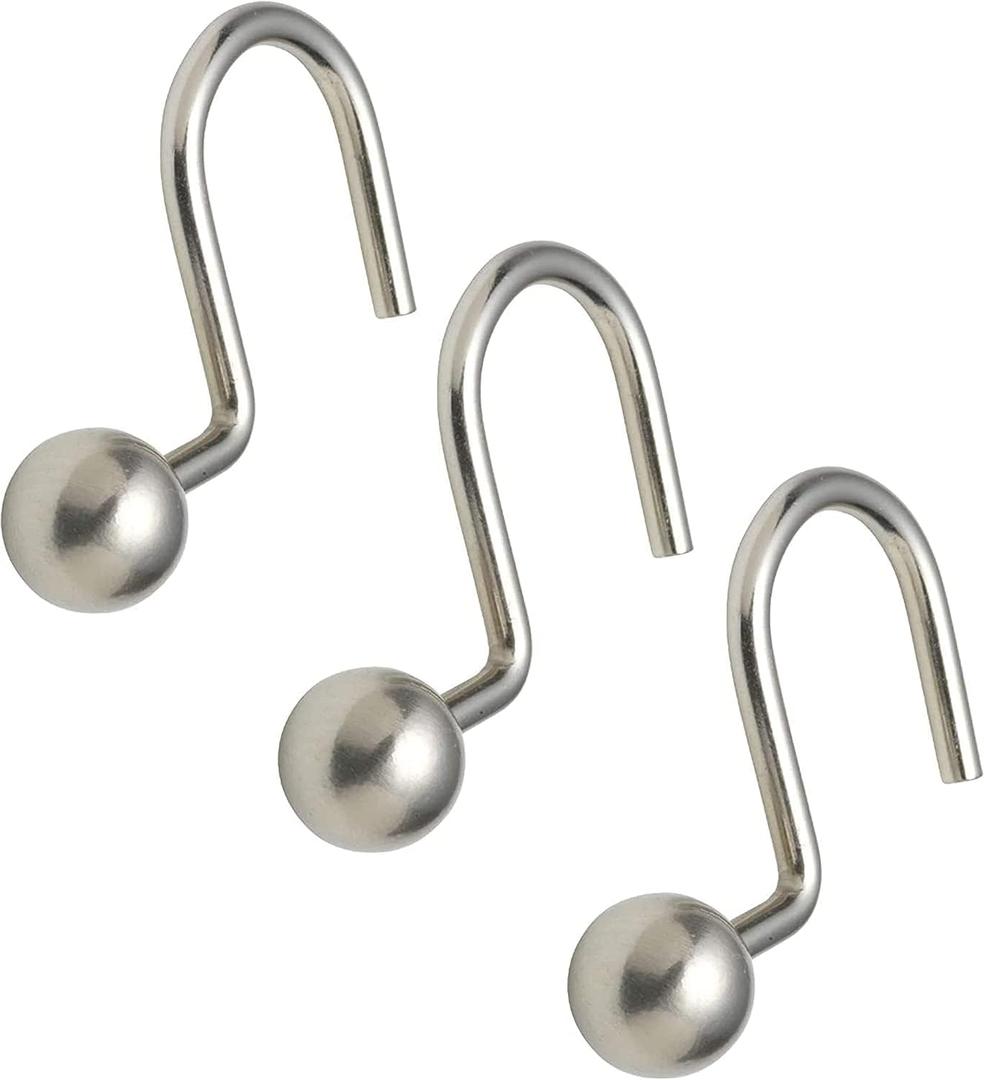 Popular Bath Ball Nickel Metal Shower Curtain Hooks Slips Through Curtain Grommet Easy To Install, Set of 12