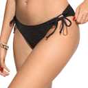 Zmart Women String Tie Side Bikini Bottoms Moderate Coverage Swimsuit Bottom Low Waist Low Rise Bathing Suit (Small, Black1)