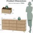 Fabric Fluted Dresser for Bedroom, Chest of 9 Fabric Drawer with Metal Frame & Spacious Wooden Top, Dresser Storage Tower for Closet, Hallway, Living Room, Natural Oak 57"D x 28.94"W x 11.8"H