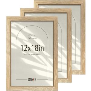 VCK 12x18 Frame Set of 3, Natural Solid Wood Beige Picture Frame with Exclusive Wood Grain,Wall Mounting for Home Decor