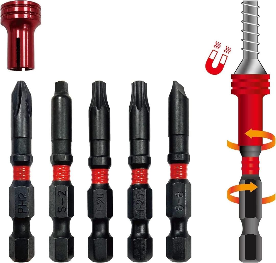 BIG RED BHT-5MTIB01R-4 Torin Hex Shank Screwdriver Bits, Magnetic Torsion Impact Bit Set, 5-Piece