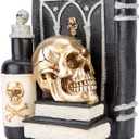 Halloween Skull Decor, Gothic Skeleton Heads and Book Resin Statue, Collectible Figurines for Halloween Decor Unique Gifts for Home Decorations 9.2" (Silver)