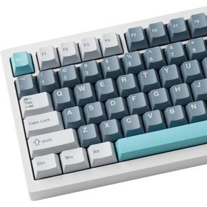 126 Keys PBT Double Shot Keycaps, Grey Blue Minimalist Keycap Set, Slate Cyan Cherry Profile Keycaps for Mechanical Keyboard 60% 65% 75% 100% Cherry MX Switches