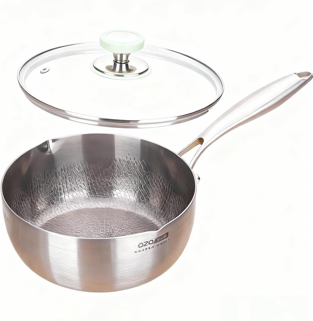 Titanium Saucepan with Lid, Non-Stick Titanium Pot, 500F Heat Resistant, Fast & Even Heating, Universal Induction Gas Electric Glass Halogen Cooktops, Dual-Pour Spouts Design3 QT), 3 Quart