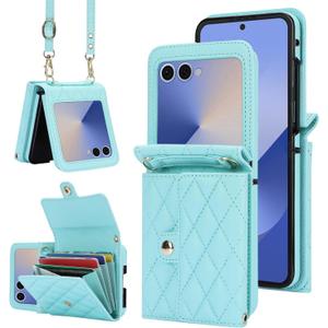 for Samsung Galaxy Z Flip 7 Accordion Crossbody Wallet Case, 4 Card Slots, RFID Blocking, and Adjustable Strap - Stylish and Versatile Accessory.(Green)