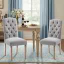 Tufted Upholstered Parsons Dining Chair Set Fabric Diner Accent Stylish Modern Kitchen Living Room with Button Sturdy Solid Wood Legs, 2-Pack (Grey)