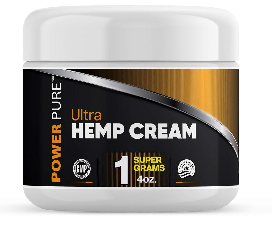 Power Pure Hemp Cream 1000Mg 4 Ounce Jar for Lower Back, Neck, Knees and hand Discomfort and Stiffness (Expiration Date: 01/27)
