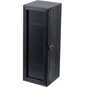 MyGift Vintage Black Solid Wood Single Wine Bottle Gift Box, Decorative Wine Collector Storage Case with Translucent Acrylic Window and Metal Latch Closure, 14 W x 5 D x 5 H (in inches)