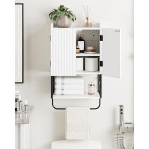 Masupu Bathroom Cabinet Wall Mounted, Wooden Medicine Cupboard with Adjustable Shelves, Space-Saving Wall Storage Unit for Bathroom, Kitchen and Living Room (9" D x 15.35" W x 27.16" H,Modern White)