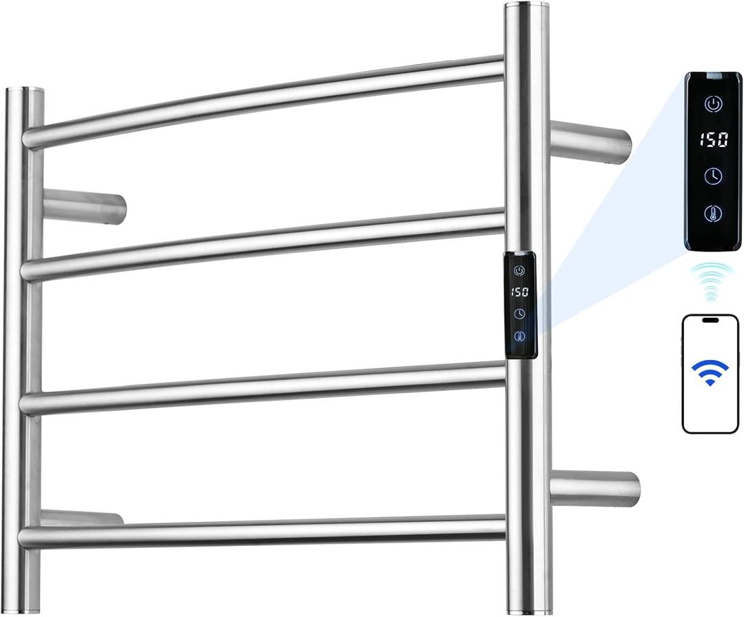 Electric Towel Rack with Voice Control for Alexa & Google Home,TUYA - Wall-Mounted Bathroom Heating Towel Warmer,Plug-in,Stainless Steel Material,16.54x23.62x5.51 in,Brushed4 Bars