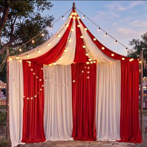 HunnmingRe 12 Pcs Circus Party Backdrop Decorations 2.5 x 10 ft Red and White Carnival Tent Photography Background Curtain for Circus Theme Party Outdoor Photo Props Birthday Decor