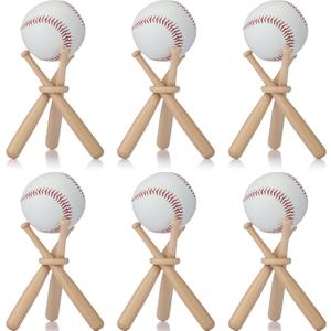 Mudder 6 Pack Baseball Stand Baseball Holders Balls Display Wooden Display Stand Holder Centerpieces for Tables for Sports Lover (Light Brown)