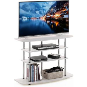 Furinno Frans Turn-N-Tube TV Stand for TV Size up to 43 Inch, 4-Tier, White Oak, 4-Tier Stainless Steel Poles