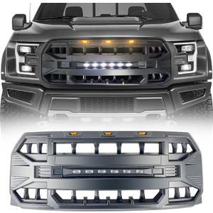 MEGAIE Front Grill Replacement for F150 2015 2016 2017, Matte Black Front Bumper Grille w/Off-Road Lights