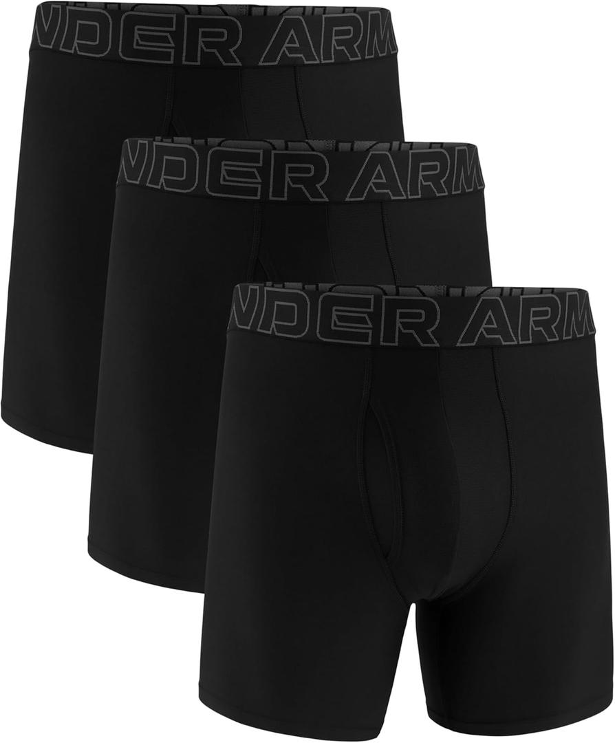 Under Armour Men's Performance Tech Boxerjock Brief Underwear, 6" Inseam, Ultra-Soft, 3-Pack, Black Solid, Large