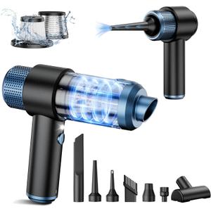EYYA Handheld Car Vacuum Cleaner Cordless, 15000PA High Power Vacuum & Air Duster, 4-in-1 Portable Mini Vacuum with LED Light, Hand Held Vacuum Cleaner for Car Home Office (Black/Blue)