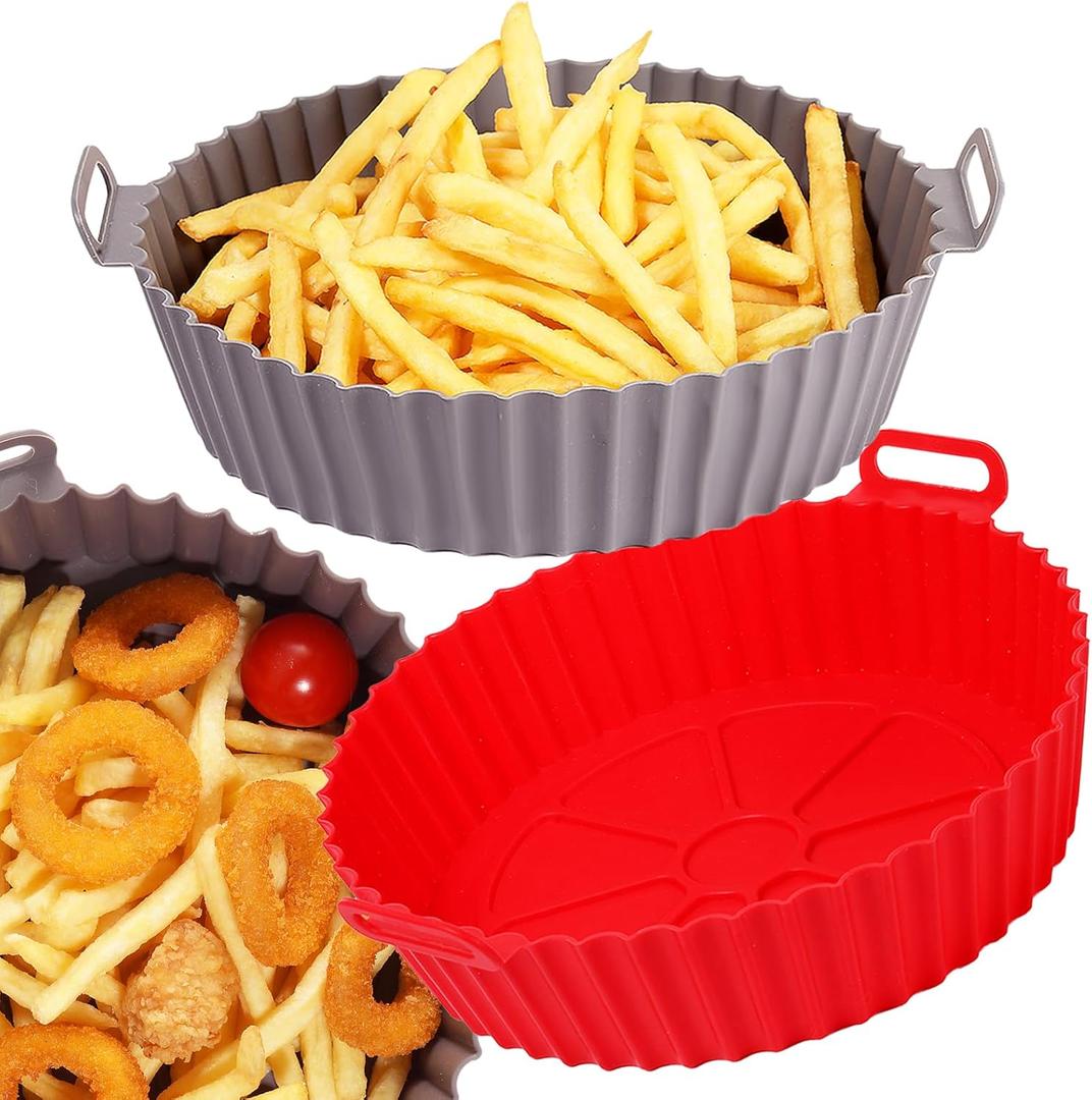 4Pack Air Fryer Silicone Liners Pot Reusable Non-Stick Liners Air Fryer Basket Bowl Fit 3-5QT Air fryer Baking Replacement of Flammable Parchment Paper(Round, 6.5 Inch)