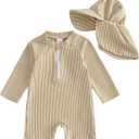 Baby Boys Girls Swimsuit One Piece Striped Zipper Bathing Suit Rash Guard Long Sleeve Seersucker Swimwear Sunsuit