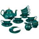 fanquare 21 Piece Vintage Porcelain Tea Set, Green with Gold Trim Fine China Tea Sets for Party, Teapot with Tea Cup and Saucers Set for 6, Christmas Gifts