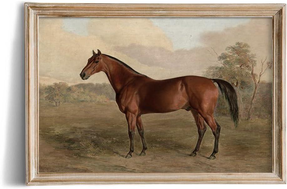 Rustic Farmhouse Wall Art Decor - Unframed Rolled Canvas 24x36 Large - Boho Landscape Pictures - French Country Kitchen Print Poster - Neutral Aesthetic Vintage - Horse Equine Pony Equestrian Painting