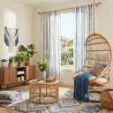 Boho Linen Curtains 2 Panels Set,Semi Sheer Farmhouse Curtains for Living Room, 84 Inches Long Rustic Country Drapes Added Blue Bohemian Line Printed for Home Decor, W52 X L84,Navy Blue