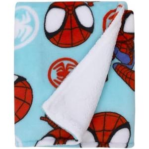 Marvel Spidey Light Blue, Red and White Super Soft Sherpa Toddler Blanket