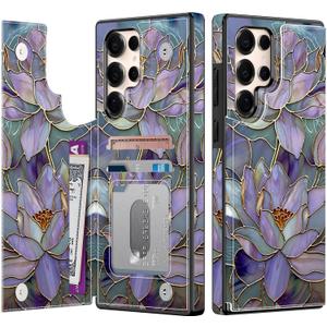 Goodon for Samsung Galaxy S25 Ultra Wallet Case with Card Holder,RFID-Blocking,Aesthetic Vintage Floral Shell,Trendy Unique Cool Retro Protective Phone Cover for Women Girls - Fancy Purple Lotus