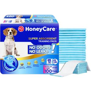HONEY CARE All-Absorb, Large 22" x 23", 100 Count, Dog and Puppy Training Pads, Ultra Absorbent and Odor Eliminating, Leak-Proof 5-Layer Potty Training Pads with Quick-Dry Surface, Blue, A01