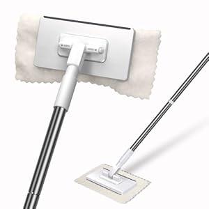Mini Sweeper Mop, Masthome Reusable Clamp Mop with Short Stainless Steel Handle, 1 Second Installation, Flat Dust Mops for House Wall, Bathroom, Windows, Corners, Includes 1 Sweeping Cloth