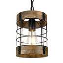 Rustic Pendant Light Fixtures, Farmhouse Kitchen Wood Hanging Lighting, Industrial Round Cage Chandelier for Entryway Hallway Dining Room Bedroom Foyer