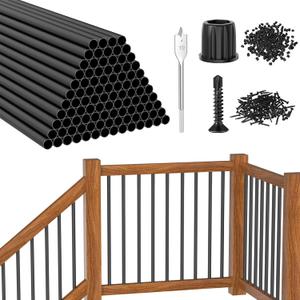 CKE 100 Pack 32" Round Aluminum Deck Balusters, 3/4" Diameter Hollow Round Black Aluminum Balusters for Deck Railing, Metal Deck Baluster Stair Spindles with Screws/Conectors for Railing Fencing R32