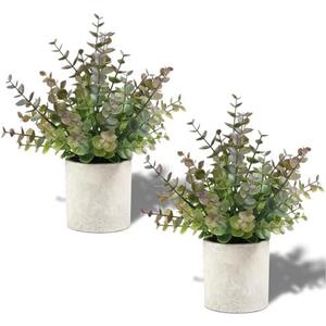 1 Pack Small Fake Plants Christmas Plants Eucalyptus Potted Artificial Plants for Home Indoor Fireplace Mantel Shelf Desk Home Bathroom Farmhouse Room Coffee Christmas Table Decor Xmas Decor (Purple)