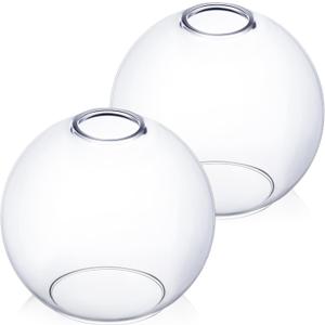 2 Pack Fixture Replacement Globe Shade 8 Inch Diameter E26 Base 1-5/8 Inch Fitter Round Glass Globe Lampshade Cover for Pendant Wall Sconce Chandelier Vanity Light (Clear)