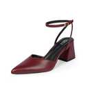 QIY Burgundy Heels for Women Closed Toe Wine Red Pointed Toe Heels for Women Ankle Strap Strappy Slingback Sling Back Short Low Chunky Block Heel Women's Pumps Dress Wedding Shoes Size 11