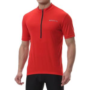 Spotti Men's Cycling Bike Jersey Short Sleeve with 3 Rear Pockets- Moisture Wicking, Breathable, Quick Dry Biking Shirt (Red, S)