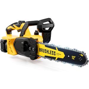 Brushless Cordless Chainsaw Electric 12 Inch Compatible with Dewalt 20V Max Battery Power, No Battery Included 45Ft/s High-Efficiency Chainsaw for Garden, No Installation Required, Yellow
