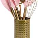 Paris Hilton Kitchen Set Tool Crock with Silicone Cooking Utensils, Stainless Steel Whisk and Ladle, 7-Piece, Pink and Gold