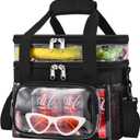 Clear Lunch Bag - Large Clear Lunch Bag for Work Double-Deck Reusable Lunch Bag with Adjustable Strap, Front Pocket and Top Compartment for Picnic, Beach, Work, School2-3 People Use