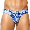 Arjen Kroos Men's Swim Briefs Sexy Bikini Swimwear Mens Funny Print Swimsuit Low Rise Swimming Briefs with Drawstring, Sharks, Large