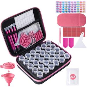 LYMUSUMI 30 Slots Diamond Art Storage Containers for Adults Portable Bead Storage Boxes for Diamond Painting Accessories and Tools（Pink）