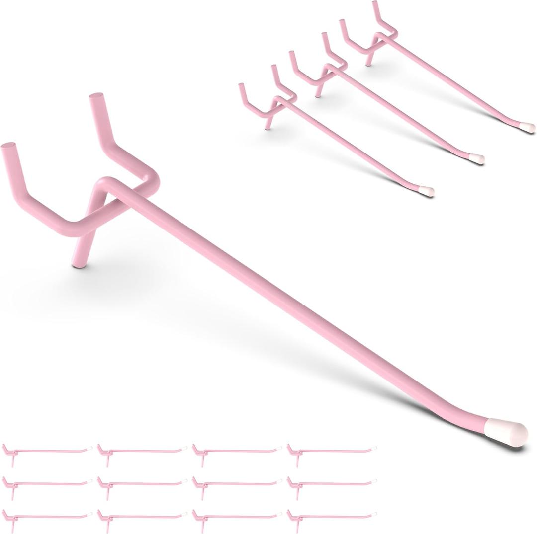 HUHOLE Pegboard Hooks 4 Inch 50PC, Pink Peg Board Hooks, Fit 1/4" or 1/8" Pegboard, Ideal Peg Board Organizer Accessories for Wall Display, Crafts Organization, Kitchen Organizer (Pink, 4 Inch)