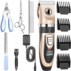 Ceenwes Dog Clippers Low Noise Pet Clippers Rechargeable Trimmer Cordless Grooming Tool Professional Dog Hair Trimmer with Comb Guides Scissors for Dogs Cats & Others, Gold